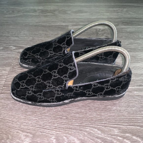 Vtg Womens Velvet Velour Gucci Monogram Black Loafer Slippers Sz. 6 10520038 - Picture 1 of 10